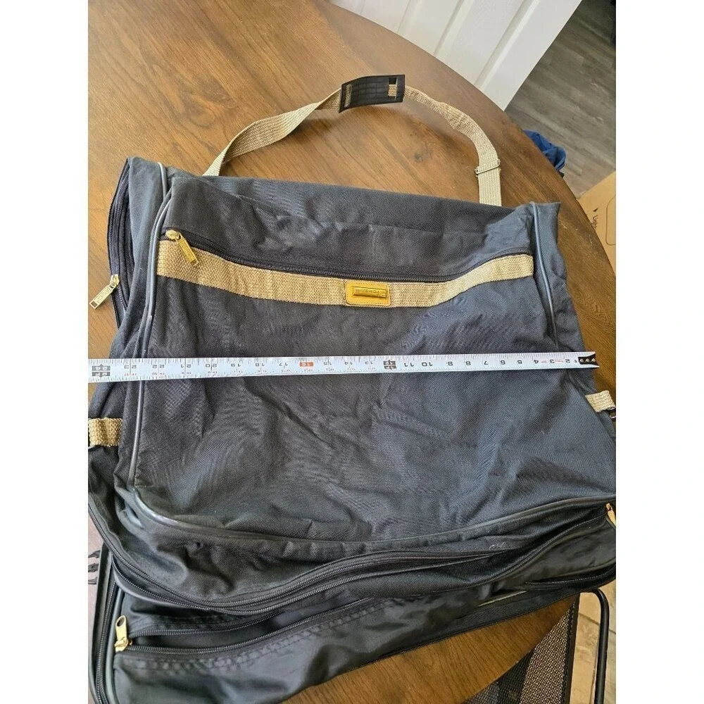 Verdi Tweed & Leather Folding 2-Suiter Garment Bag with Shoulder Strap